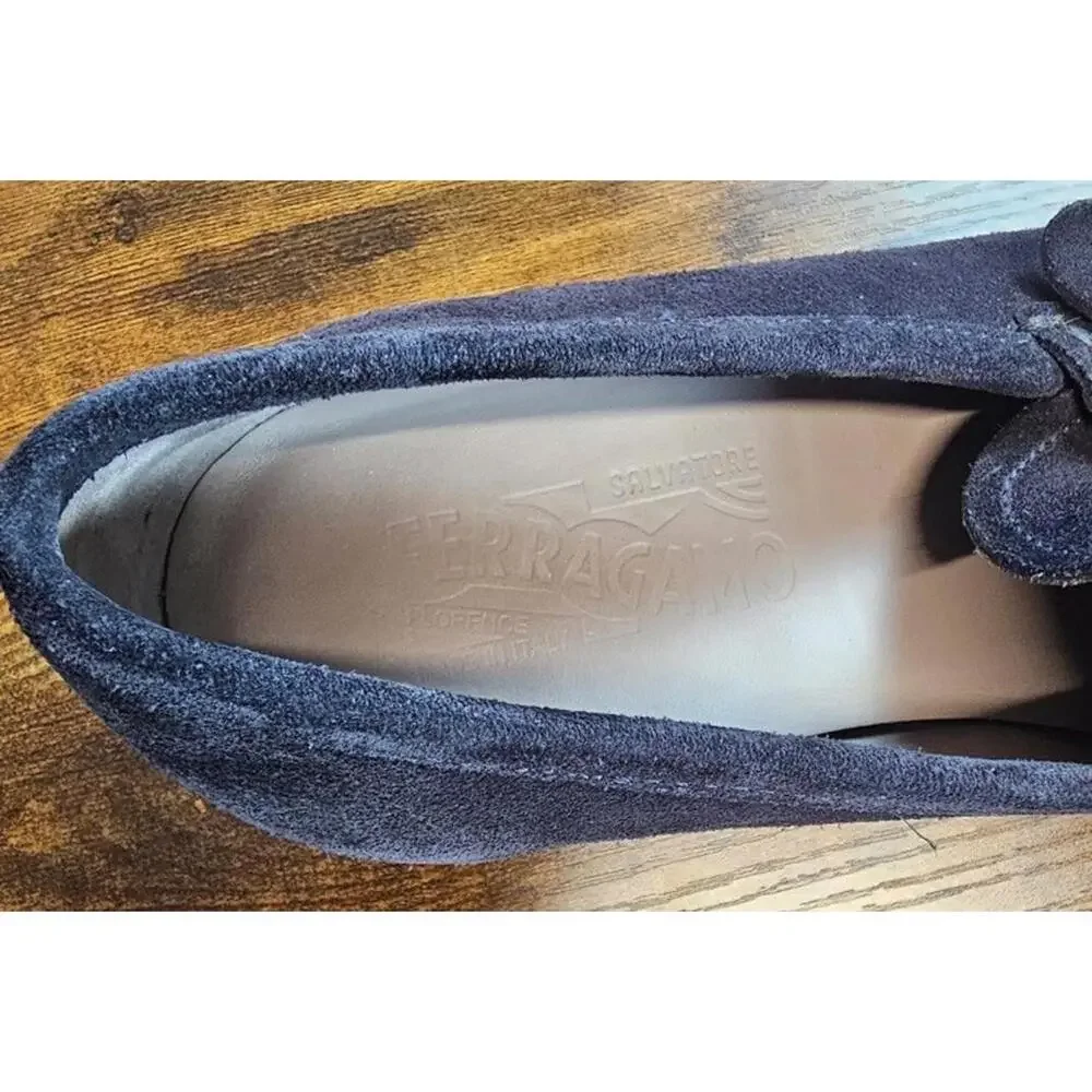 Men's Salvatore Ferragamo Gancini Buckle Dark‎ Navy Suede Loafer US Size 8.5 EUC